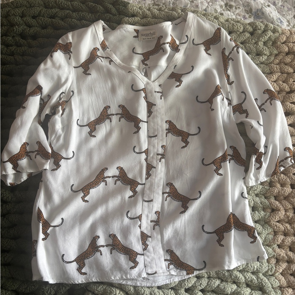 Sugarhill Brighton Cheetah pattern blouse - size 8